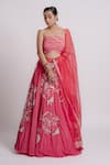 Buy_Harshita Jain_Pink Chiffon Hand Embroidery Sequin Straight Wave Pleats Blouse Lehenga Set _at_Aza_Fashions