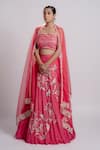 Buy_Harshita Jain_Pink Chiffon Hand Embroidery Sequin Straight Wave Pleats Blouse Lehenga Set _Online_at_Aza_Fashions