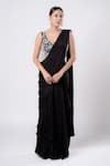 Buy_Harshita Jain_Black Chiffon Hand Embroidery Sequin V Neck Layered Pre-draped Saree With Blouse _at_Aza_Fashions