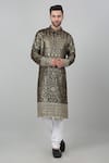 Buy_Aham-Vayam_Black Cotton Embroidered Thread Pulbangush Sequin Kurta Set _at_Aza_Fashions