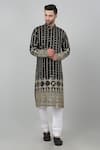Buy_Aham-Vayam_Black Cotton Embroidered Thread Jahanuma Mughal Kurta Set _Online_at_Aza_Fashions