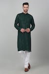 Buy_Aham-Vayam_Green Cotton Embroidered Thread And Sequin Work & Kurta Set _at_Aza_Fashions