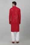 Shop_Aham-Vayam_Red Cotton Embroidered Thread And Sequin Work & Kurta Set _at_Aza_Fashions