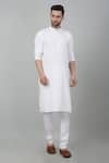 Shop_Aham-Vayam_White Cotton Embroidered Thread And Sequin Work Checkered Kurta Set _at_Aza_Fashions