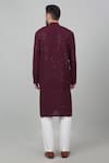 Shop_Aham-Vayam_Wine Cotton Embroidered Thread And Sequin Work Checkered Kurta Set _at_Aza_Fashions