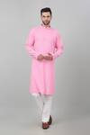Buy_Aham-Vayam_Pink Cotton Embroidered Thread And Sequin Checkered Pattern Kurta Set _at_Aza_Fashions