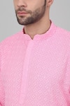 Buy_Aham-Vayam_Pink Cotton Embroidered Thread And Sequin Checkered Pattern Kurta Set _Online_at_Aza_Fashions