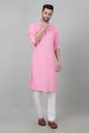 Shop_Aham-Vayam_Pink Cotton Embroidered Thread And Sequin Checkered Pattern Kurta Set _Online_at_Aza_Fashions