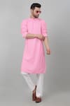 Aham-Vayam_Pink Cotton Embroidered Thread And Sequin Checkered Pattern Kurta Set _at_Aza_Fashions