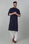 Buy_Aham-Vayam_Blue Cotton Embroidered Thread And Sequin Checkered Pattern Kurta Set _at_Aza_Fashions
