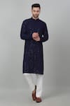Shop_Aham-Vayam_Blue Cotton Embroidered Thread And Sequin Checkered Pattern Kurta Set _Online_at_Aza_Fashions