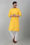 Buy_Aham-Vayam_Yellow Cotton Embroidered Thread And Sequin Checkered Pattern Kurta Set _at_Aza_Fashions