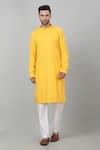 Buy_Aham-Vayam_Yellow Cotton Embroidered Thread And Sequin Checkered Pattern Kurta Set _Online_at_Aza_Fashions