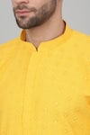 Shop_Aham-Vayam_Yellow Cotton Embroidered Thread And Sequin Checkered Pattern Kurta Set _Online_at_Aza_Fashions