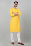 Aham-Vayam_Yellow Cotton Embroidered Thread And Sequin Checkered Pattern Kurta Set _at_Aza_Fashions