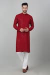 Buy_Aham-Vayam_Red Cotton Embroidered Thread And Sequin Work Kurta Set _at_Aza_Fashions