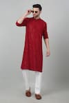 Shop_Aham-Vayam_Red Cotton Embroidered Thread And Sequin Work Kurta Set _at_Aza_Fashions