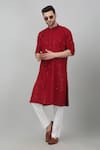 Aham-Vayam_Red Cotton Embroidered Thread And Sequin Work Kurta Set _at_Aza_Fashions