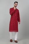 Buy_Aham-Vayam_Red Cotton Embroidered Thread And Sequin Work Lehar Jashn Kurta Set _at_Aza_Fashions