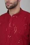 Aham-Vayam_Red Cotton Embroidered Thread And Sequin Work Lehar Jashn Kurta Set _at_Aza_Fashions