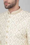 Aham-Vayam_Ivory Cotton Embroidered Thread Suryamukh Sherwani Set _at_Aza_Fashions