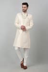 Buy_Aham-Vayam_Ivory Cotton Embroidered Thread Harsh Utsav Sherwani Set _at_Aza_Fashions