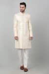 Aham-Vayam_Ivory Cotton Embroidered Thread Harsh Utsav Sherwani Set _Online_at_Aza_Fashions