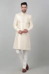 Buy_Aham-Vayam_Ivory Cotton Embroidered Thread Harsh Utsav Sherwani Set _Online_at_Aza_Fashions