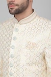 Aham-Vayam_Ivory Cotton Embroidered Thread Harsh Utsav Sherwani Set _at_Aza_Fashions