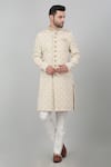 Buy_Aham-Vayam_Ivory Cotton Embroidered Zardozi And Bead Work Floral Sherwani Set _at_Aza_Fashions