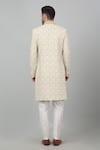 Shop_Aham-Vayam_Ivory Cotton Embroidered Zardozi And Bead Work Floral Sherwani Set _at_Aza_Fashions