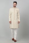 Aham-Vayam_Ivory Cotton Embroidered Zardozi And Bead Work Floral Sherwani Set _Online_at_Aza_Fashions