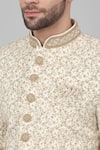 Aham-Vayam_Ivory Cotton Embroidered Zardozi And Bead Work Floral Sherwani Set _at_Aza_Fashions