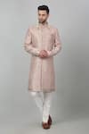 Buy_Aham-Vayam_Pink Cotton Embroidered Thread Gulposh Sherwani Set _at_Aza_Fashions
