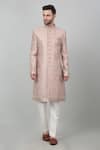 Aham-Vayam_Pink Cotton Embroidered Thread Gulposh Sherwani Set _Online_at_Aza_Fashions