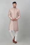 Buy_Aham-Vayam_Pink Cotton Embroidered Thread Gulposh Sherwani Set _Online_at_Aza_Fashions