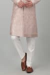 Shop_Aham-Vayam_Pink Cotton Embroidered Thread Gulposh Sherwani Set _Online_at_Aza_Fashions