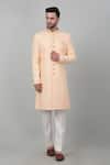 Aham-Vayam_Peach Cotton Embroidered Thread Seher Sherwani Set _Online_at_Aza_Fashions