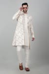 Buy_Aham-Vayam_White Cotton Embroidered Thread And Sequin Work Gulnazm Sherwani Set _at_Aza_Fashions