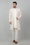 Aham-Vayam_White Cotton Embroidered Thread And Sequin Work Gulnazm Sherwani Set _at_Aza_Fashions