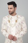 Shop_Aham-Vayam_White Cotton Embroidered Thread And Sequin Work Gulnazm Sherwani Set 