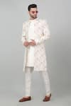 Aham-Vayam_White Cotton Embroidered Thread And Sequin Work Gulnazm Sherwani Set _Online