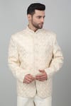 Buy_Aham-Vayam_Ivory Cotton Embroidered Thread Firdaus Bandhgala Set 