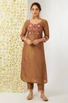 Buy_Tashee_Brown Kurta And Pant Tissue Embroidered Floral Round Set _Online_at_Aza_Fashions