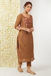 Shop_Tashee_Brown Kurta And Pant Tissue Embroidered Floral Round Set _Online_at_Aza_Fashions
