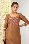 Tashee_Brown Kurta And Pant Tissue Embroidered Floral Round Set _at_Aza_Fashions