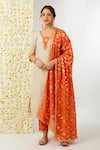 Buy_Tashee_Beige Kurta And Pant Tissue Embroidered Floral Blunt V Neck Set _at_Aza_Fashions