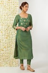 Buy_Tashee_Green Tissue Embroidered Floral Round Neck Kurta And Pant Set _Online_at_Aza_Fashions