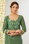 Shop_Tashee_Green Tissue Embroidered Floral Round Neck Kurta And Pant Set _Online_at_Aza_Fashions