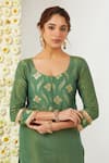 Tashee_Green Kurta And Pant Tissue Embroidered Floral Round Neck Set _at_Aza_Fashions